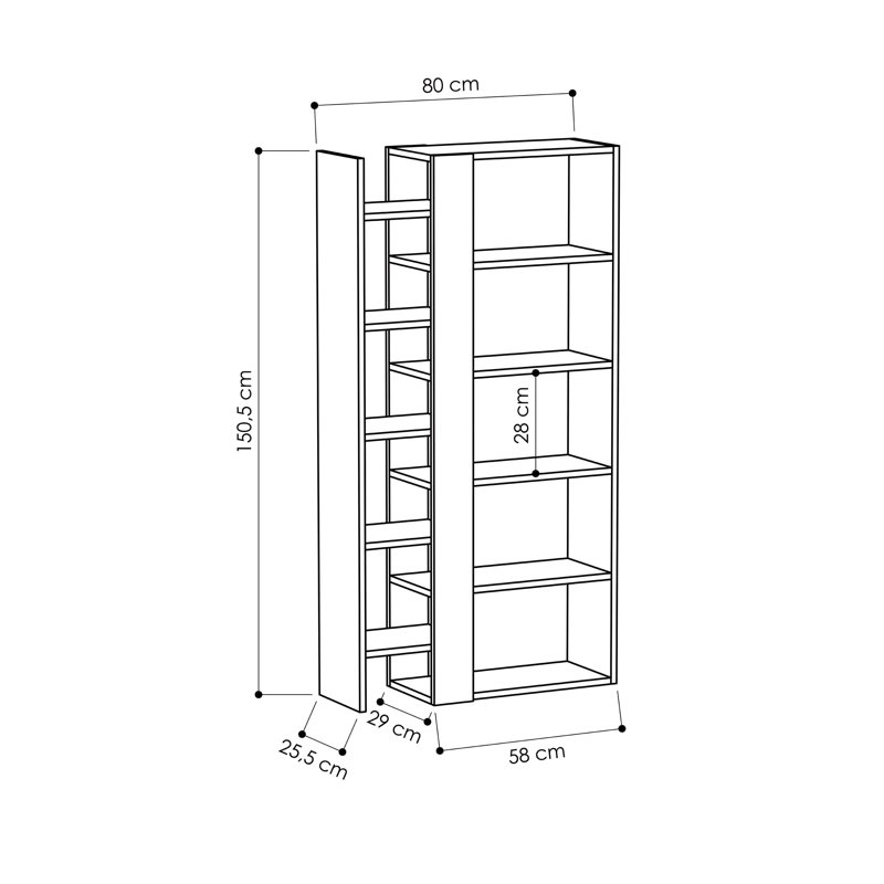 Lift Modern Bookcase Display Unit – 5-Tier Freestanding Storage – 80x29x151 cm, White/Light Mocca