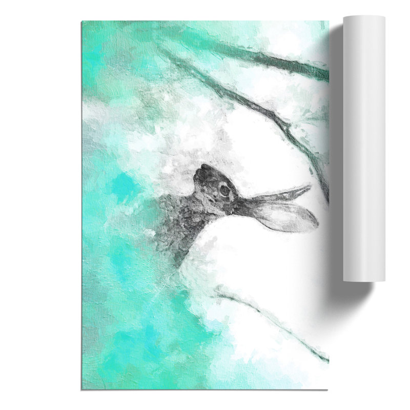 The Alert Hare in Green - Frameless Print, 59cm H x 42cm W x 0.1cm D