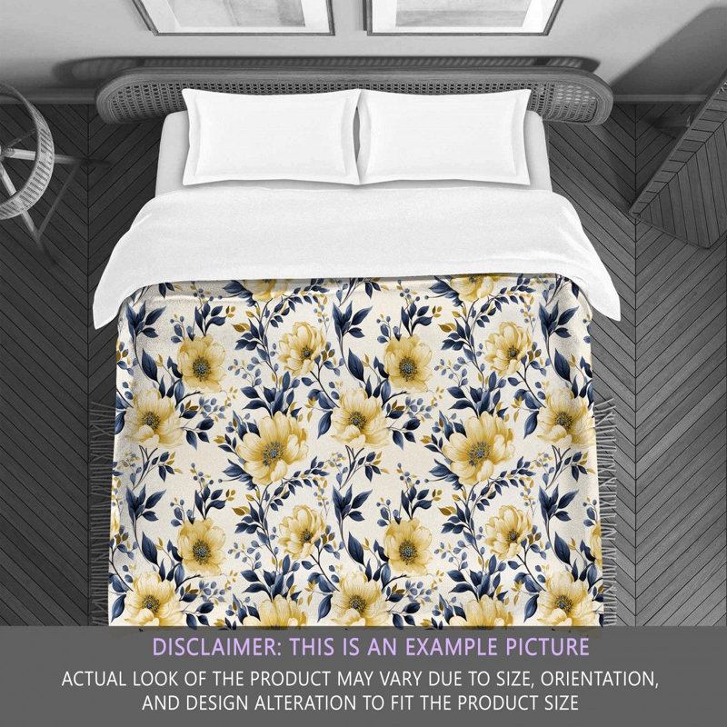Polyester Floral Comforter, King Comforter, Navy/Yellow