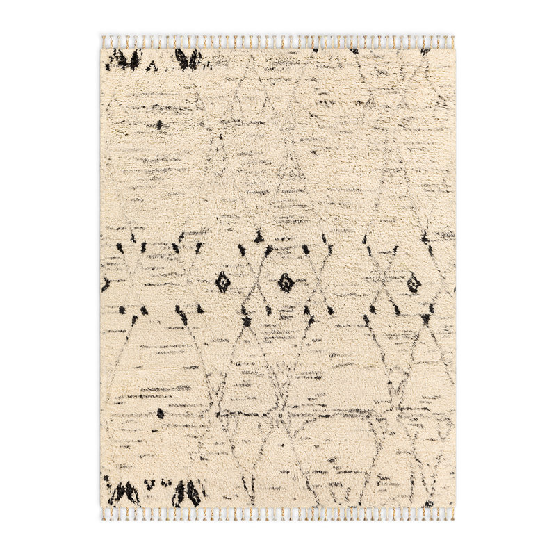 Clive Hand-Knotted Wool Cream/Gray/Black Area Rug, Rectangle 8'10" x 12'