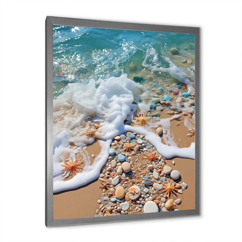 Xhuliana Turquoise Beach Seashell II, H 40 po x l 30 po x P 1,5 po, Cadre photo argenté