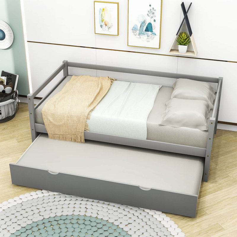 Edricka Twin Size Wooden Daybed with Trundle, Gray