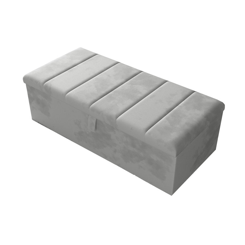 Alakay 102cm Wide Rectangle Striped Ottoman Storage Box with Hydrolic Arm, Plush Silver