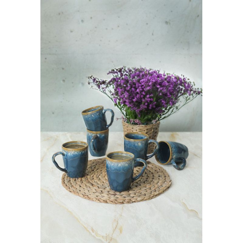Ensemble de grandes tasses en céramique 6 pièces Collazo, bleu | Capacité de 12,6 oz, hauteur de 3,9 po | Conception 100% antibactérienne, écologique et facile à nettoyer | Va au lave-vaisselle jusqu'à 122 ° F | Parfait pour le café, le thé et les boissons chaudes