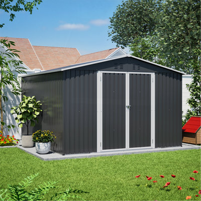 Grande remise de rangement extérieure en métal 10 pi x 10 pi - Cadre robuste et portes doubles verrouillables, remise de jardin toute saison pour la cour, la pelouse, les outils et l'équipement de patio, noir