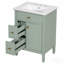 Meuble-lavabo de 24 pouces avec lavabo, armoire en bois massif et panneau de fibres à densité moyenne avec un tiroir rabattable, deux tiroirs standard et une tablette réglable, meuble-lavabo vert autoportant pour le rangement de la salle de bain