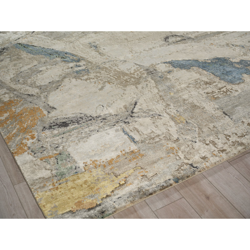 Floor Art hand-knotted Bamboo Silk Blue/Silver/Multi Area Rug