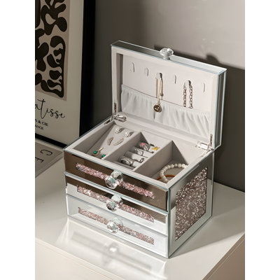 Boîte à bijoux de luxe avec plateau en verre - Organisateur spacieux pour boucles d'oreilles, colliers, bracelets et bagues - Étui de rangement élégant avec doublure en velours de qualité supérieure