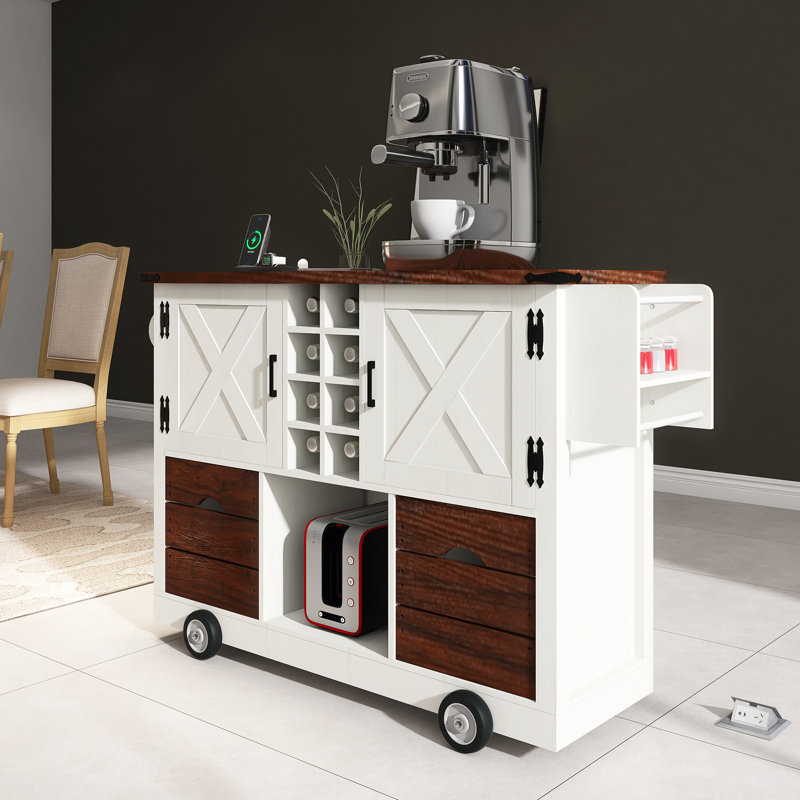 Îlot de cuisine roulant avec rangement, chariot de cuisine, Blanc