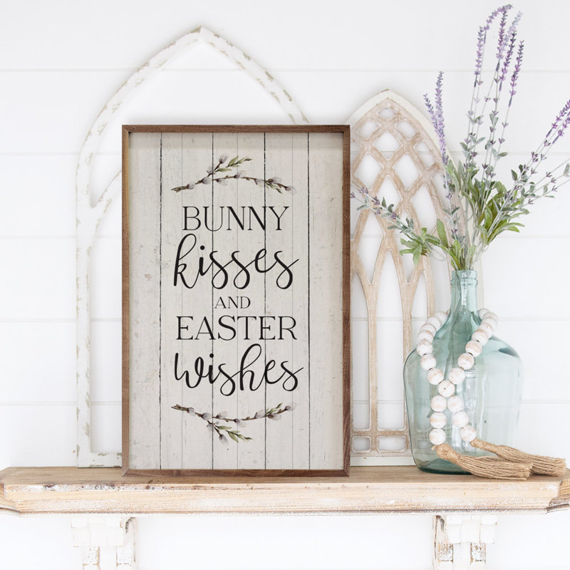 Lapins, bisous et vœux de Pâques blanchis, H 36 po x l 24 po x P 1 po