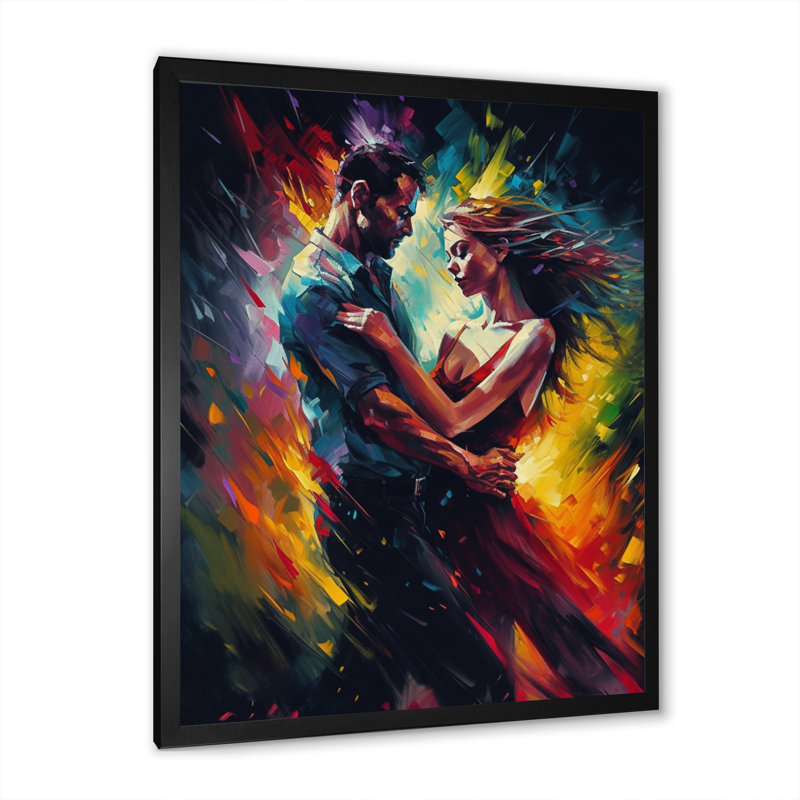 «Colorful Couple Dancing II - Toile romantique», Cadre photo noir, H 20 po x l 12 po