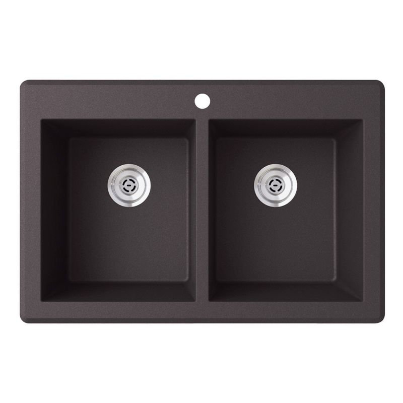 33'' L Double Bowl Granite Kitchen Sink, Nero