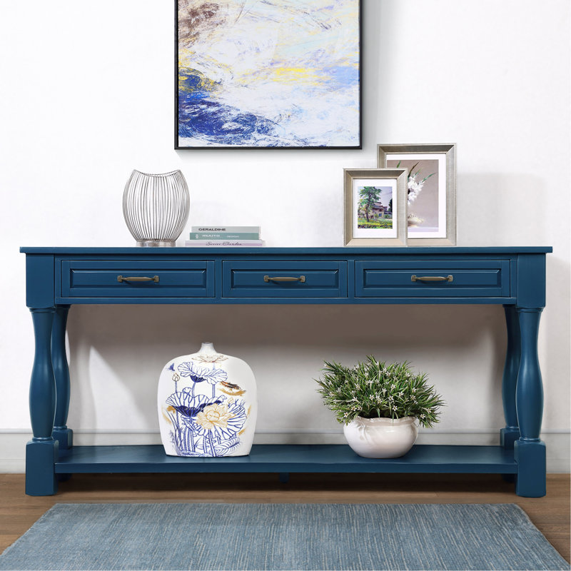 Console en bois de 63 po avec 3 tiroirs et 1 tablette inférieure pour le couloir d'entrée