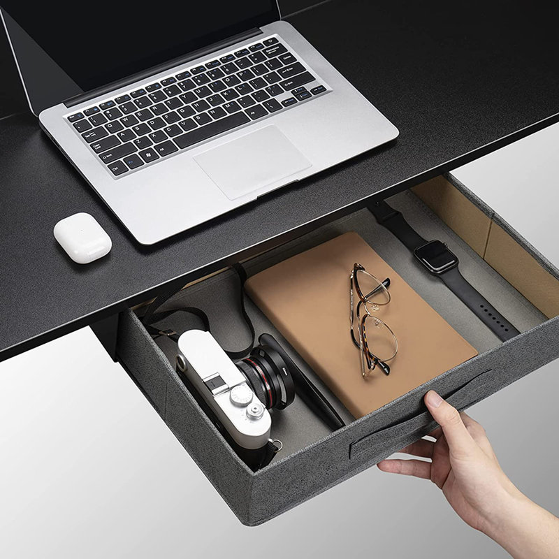 Bureau debout à hauteur ajustable avec tiroir, Noir / Noir, H 27,7 po x l 63 po x P 24 po