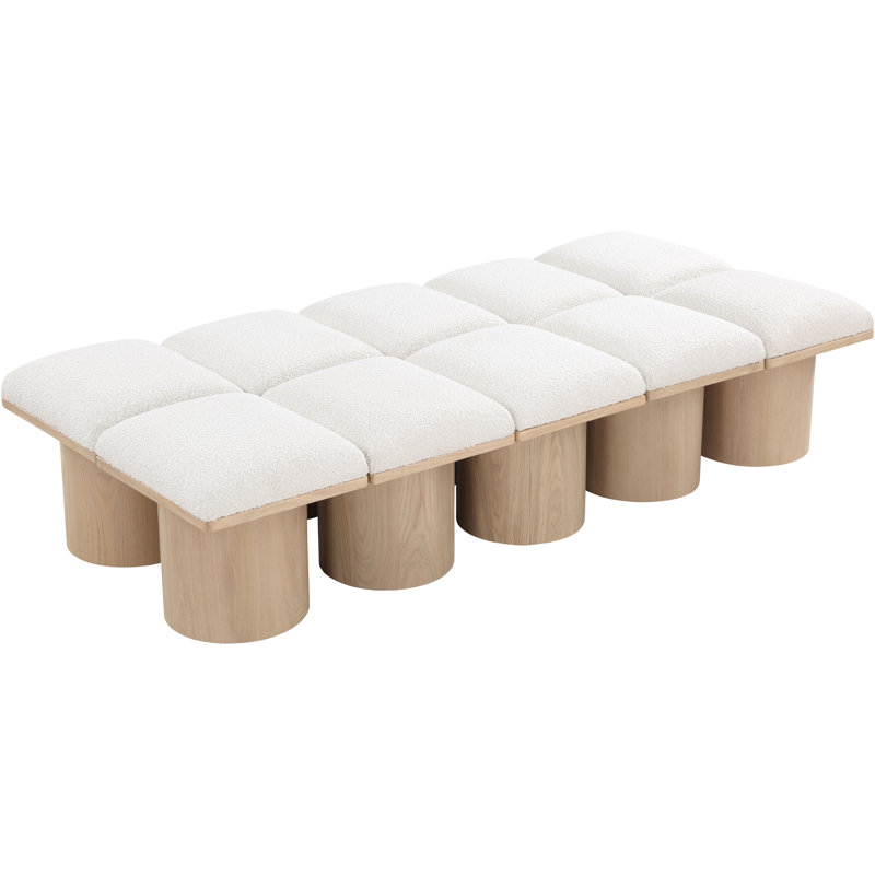 Banc rembourré Husnan, H 17,5 po x l 77,5 po x P 36 po, Naturel, Tissu crème bouclé