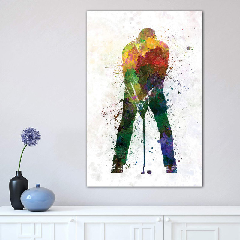 «Golfeur Putting Silhouette» par Paul Rommer - impression d'art graphique, H 18 po x l 12 po x 1,5 po, Toile tendue