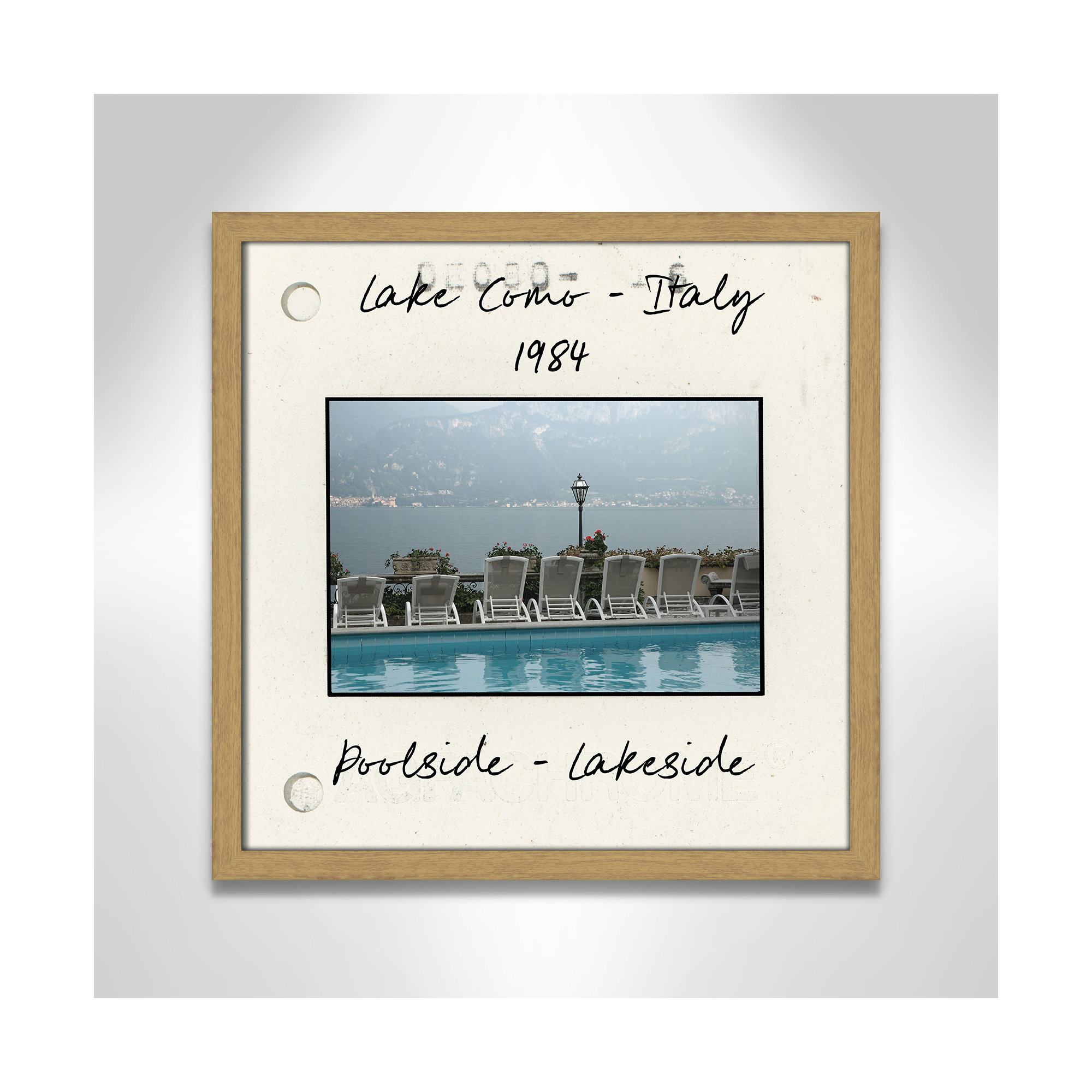 Lake Como, Italy - Poolside Lakeside Print by Danita Delmont, 17" H x 17" W x 0.75" D, Natural Single Picture Framed Paper