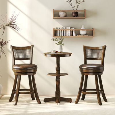 Set of 2 Bar Stools 25'' Swivel Bar Chairs w/ PE Rattan Backrest Counter Height