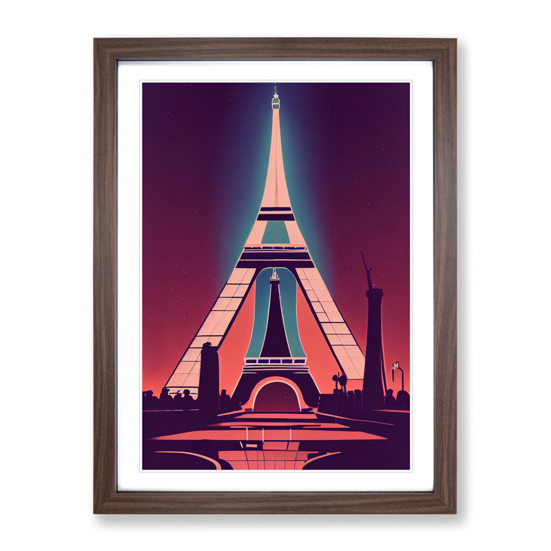 Eiffel Tower Art Deco No.3 - Wall Art, 34cm H x 25cm W x 2cm D, Walnut Framed