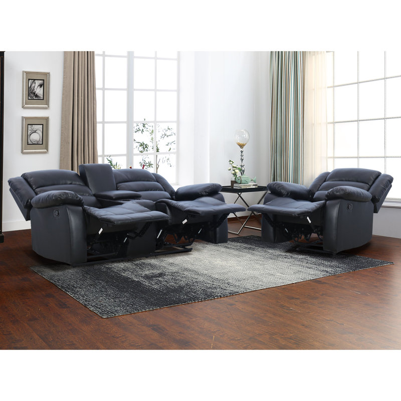 Ensemble de salon inclinable manuel moderne en similicuir 2 pièces , Black