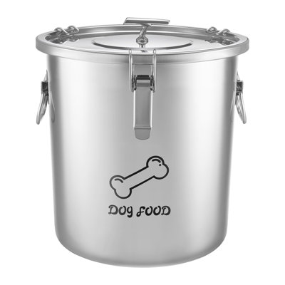 Stainless Steel Pet Food Storage Container, 17 lbs/5.28 Gal Capacity, Ideal for Kitchen or Living Room, Airtight Lid & Dual Handles, 20L Metal Bin for Dog and Cat Food, Rice, or Flour, Maintains Freshness, Easy to Clean