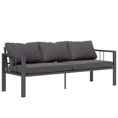 Canapé d'extérieur 3 places, canapé de patio en aluminium avec coussins, gris foncé