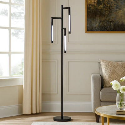 Modern Floor Lamp With Rotating LED Arms And Dimmer, 72 Inch Black