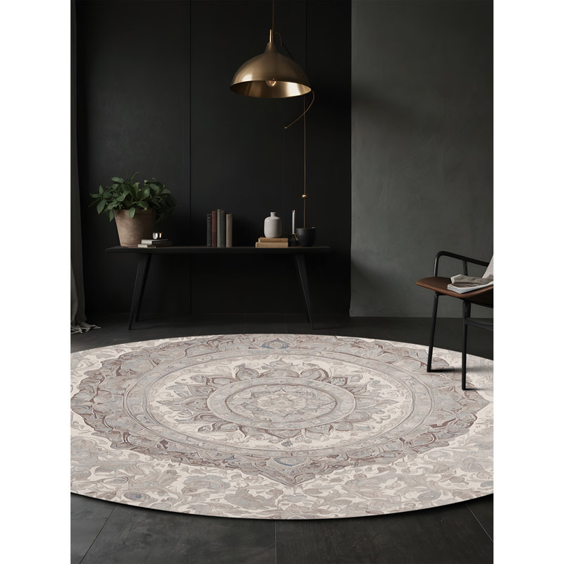 Machine Washable Gray Area Rug, Round 5'