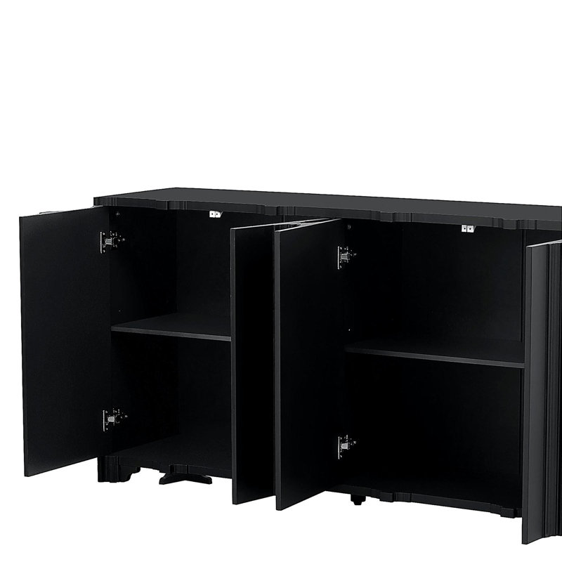 Buffet 4 portes orné d'accents linéaires complexes, Noir