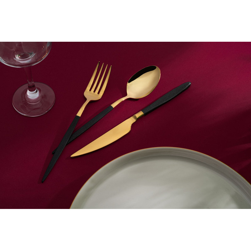 Elegant 18-Piece Cutlery Set, Gold & Black, 100% Stainless Steel | Includes 6 Table Spoons (8.3 x 1.8 in), 6 Table Forks (8.3 x 1.0 in), 6 Table Knives (8.7 x 0.8 in) | Perfect for Dining & Entertaining, Durable & Stylish Design