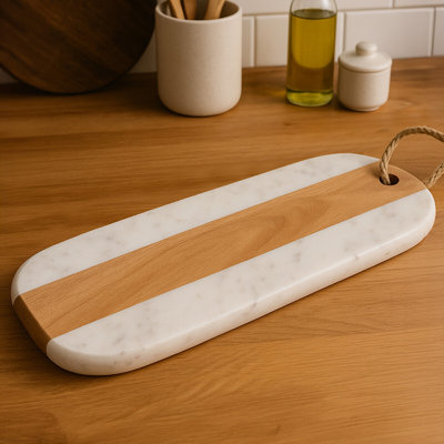 Oblong White Marble And Acacia Board