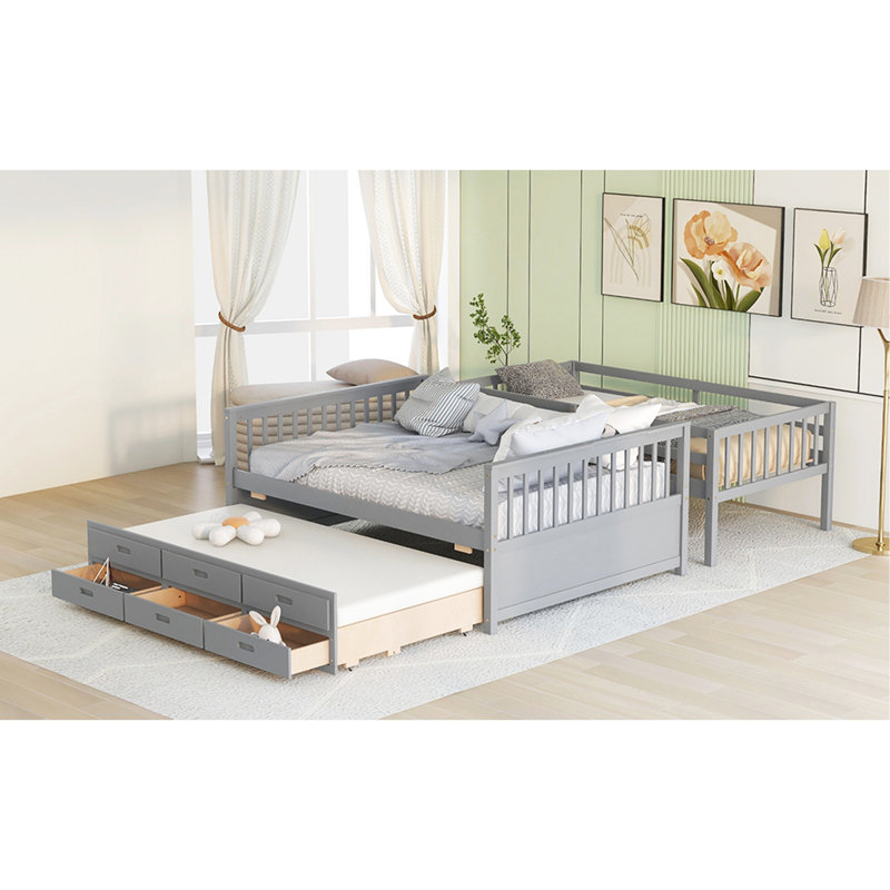 Lit plateforme avec rangement Jarrelle, Gris