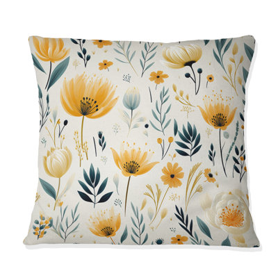 Yellow Garden Floral Serene Blooms - Floral Printed Throw Pillow