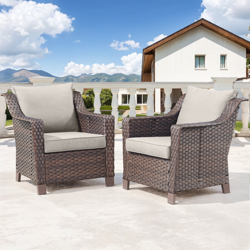 Ensemble de 2 chaises d'extérieur en osier avec coussins Jenesys, Beige