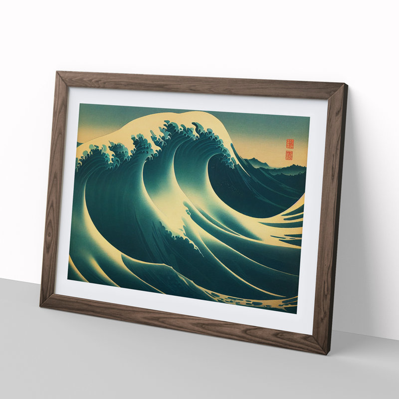 Traditional Japanese Wave Vol.3 - Single Picture Frame Print, 46cm H x 64cm W x 2cm D, Walnut Framed