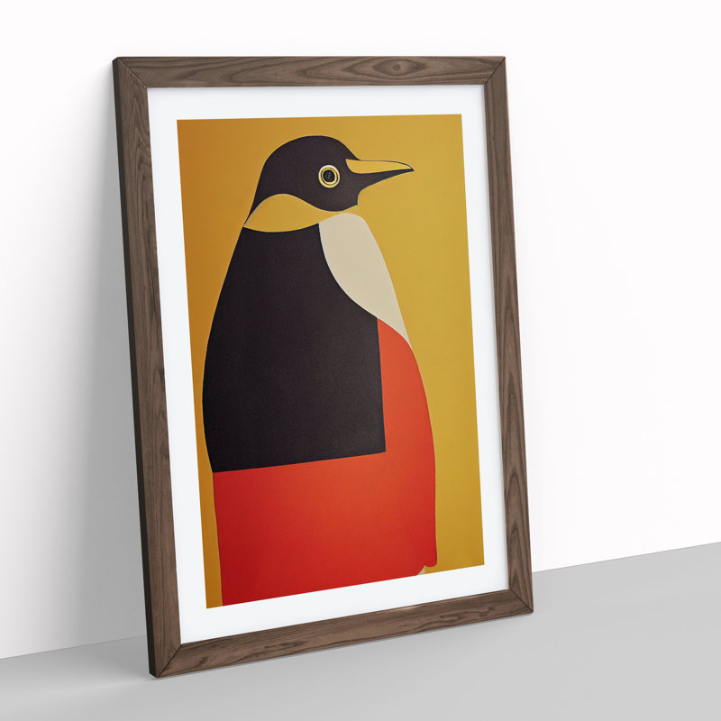 Modern Abstract Penguin No.2 - Framed Print, 46cm H x 34cm W x 2cm D, Walnut
