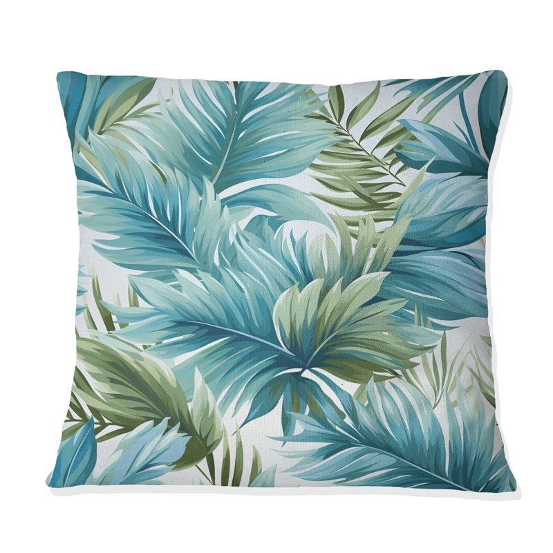 Coussin décoratif en polyester bleu azur et vert, H 16 po x l 16 po