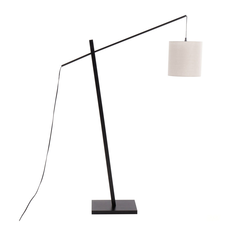 Arturo Contemporary Floor Lamp With Adjustable Light, Black Wood Base, And Grey Fabric Shade For Modern Interiors, Gray