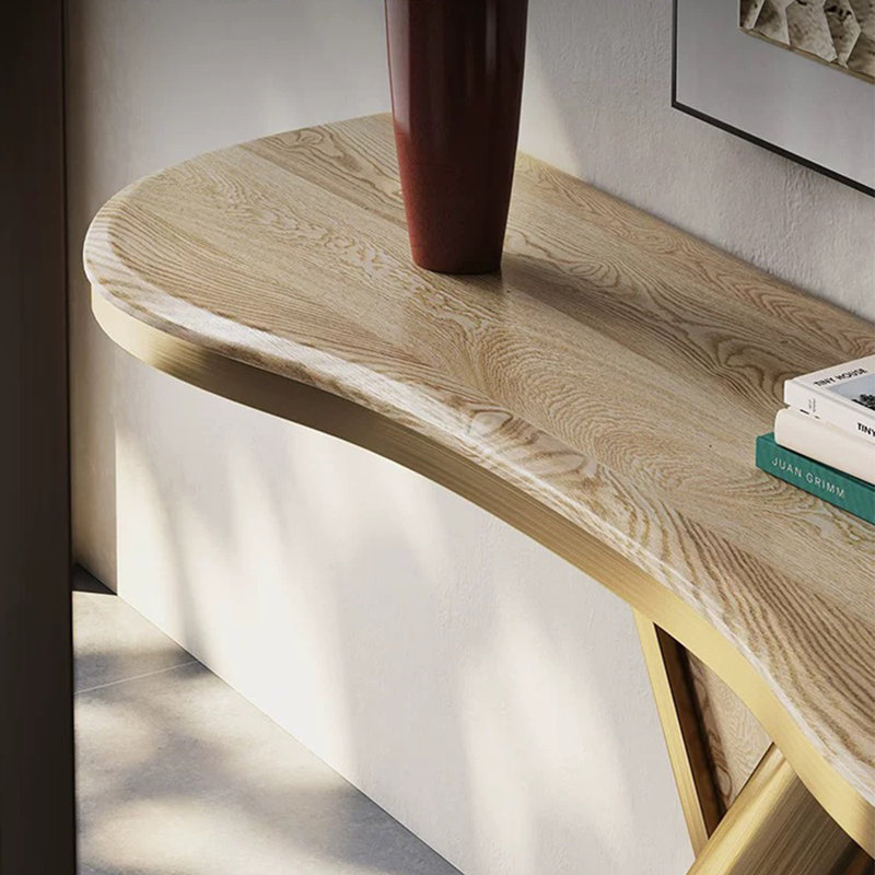 Table de véranda en bois massif de style français., Brun / or, H 33,4 po x l 59 po x P 13,7 po