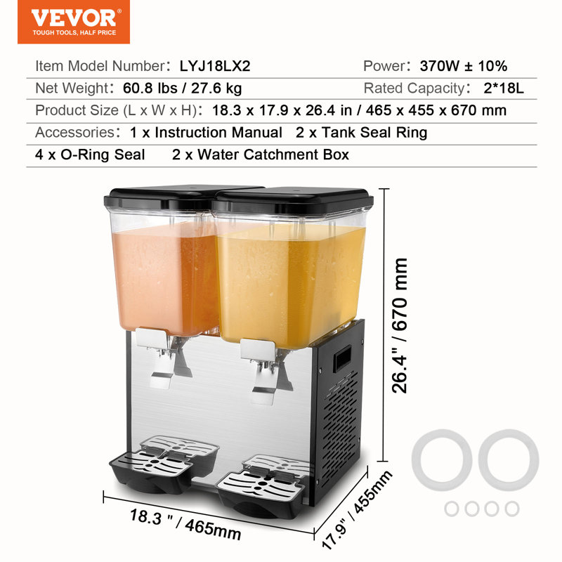Distributeur de boissons commerciales 18L x 2 réservoirs
