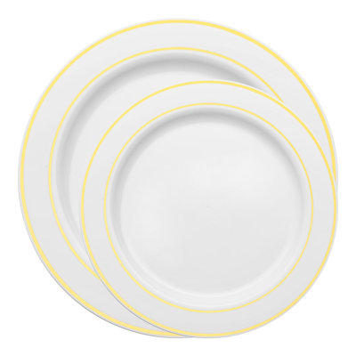 Service de table économique en plastique blanc à bordure dorée - 120 couverts