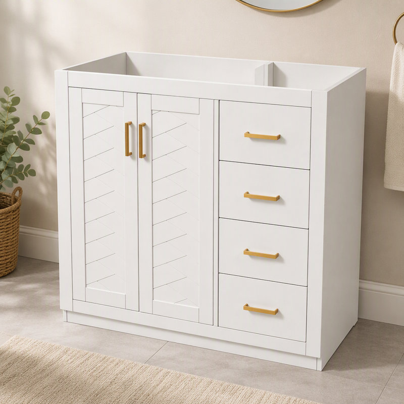 Meuble-lavabo de 36 po sans lavabo supérieur, armoire de rangement en bois massif, meuble-lavabo autoportant avec 3 tiroirs et portes à fermeture douce