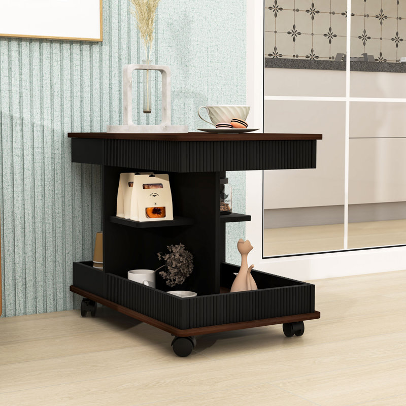Table d'appoint pour canapé avec plateau relevable et espace de rangement, Noir / brun