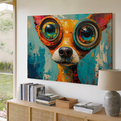 A Colorful Abstract Portrait Of A Chihuahua Painted With Exaggerated Whimsical Features Canvas Wall Art Premium Quality Ready To Hang