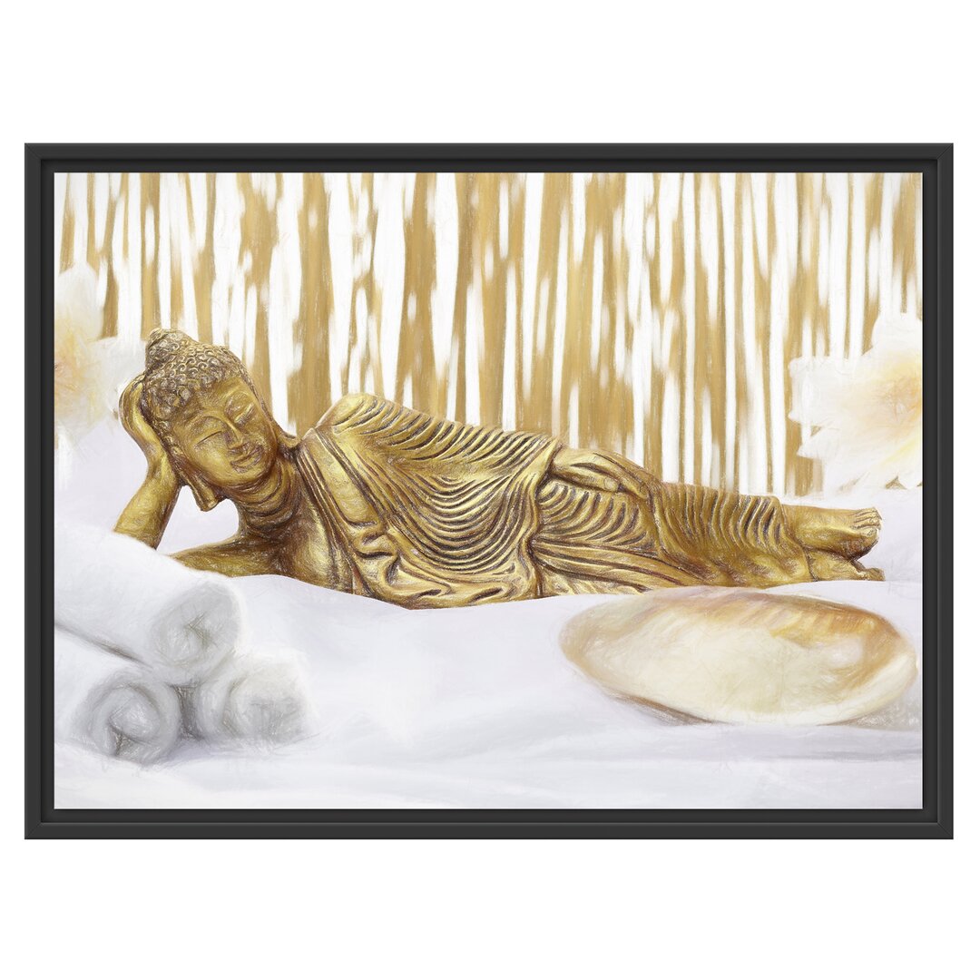 Gerahmtes Wandbild goldener Buddha auf Handtuch