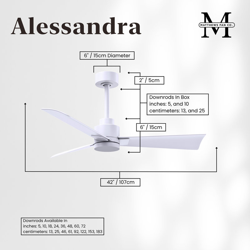 Alessandra Outdoor Downrod Ceiling Fan, Matte White, Matte White
