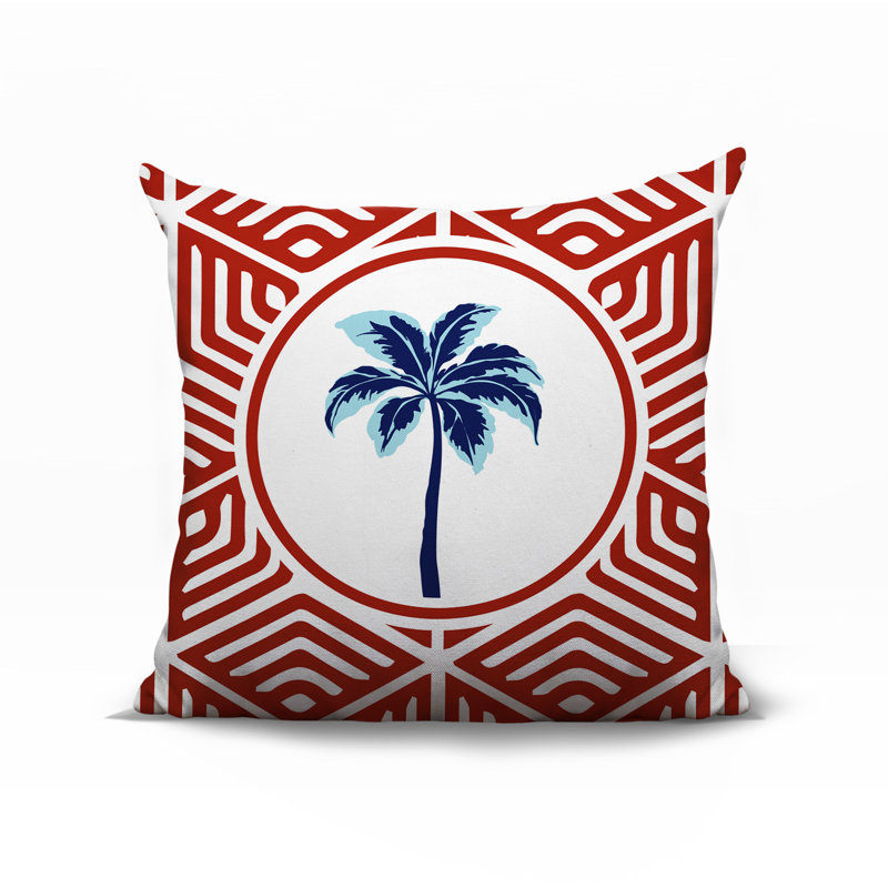 Oreiller carré réversible intérieur / extérieur Leilani Palm, Rouge, Carré 15 po
