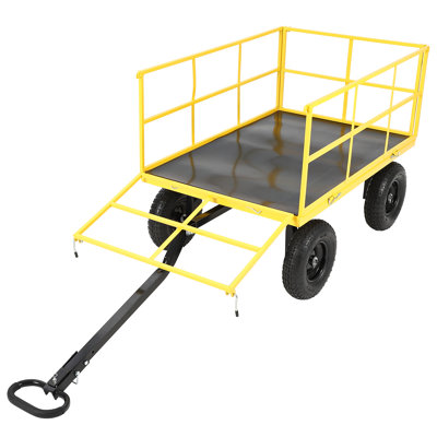 Heavy Duty 1400 lbs Steel Garden Cart – 3-in-1 Outdoor Utility Wagon with Removable Mesh Sides, 13" All-Terrain Wheels, 180° Rotating Handle – Lawn, Soil, Tool & Plant Carrier – 13-inch wheels, black hubs + yellow frame + black handlebars