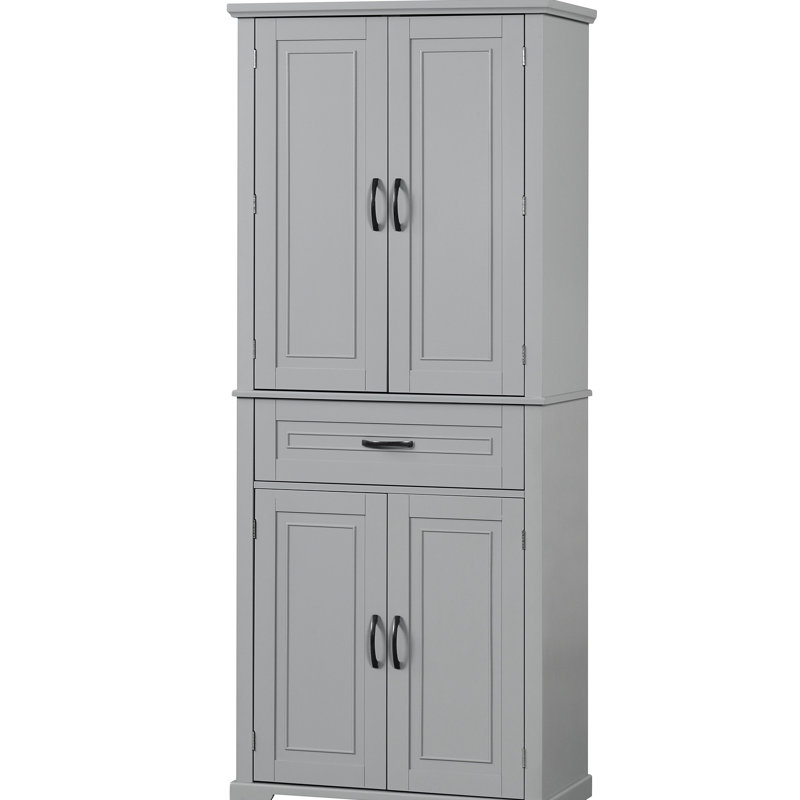 Armoire de salle de bain avec tablette réglable grise - charnières en acier inoxydable, grand tiroir 1, 4 portes, finition eau