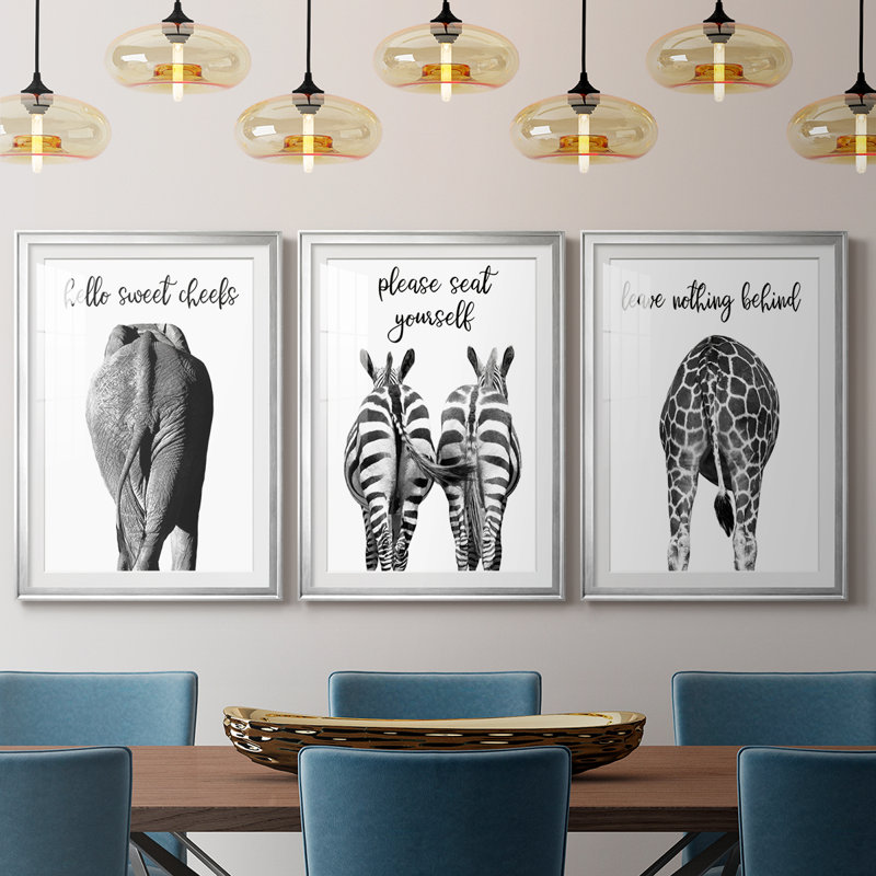 Elephant Bum - reproduction encadrée sur mesure de qualité supérieure mate - 3 pièces, H 21 po x l 30 po